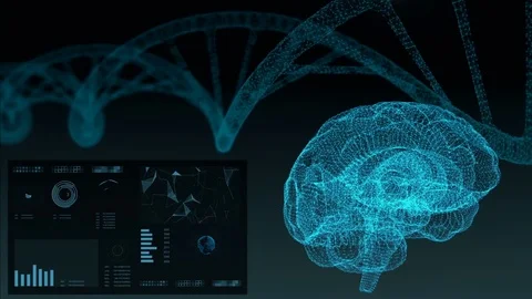 Futuristic Interface. Brain HUD and plexus. DNA Stock Footage 77278318