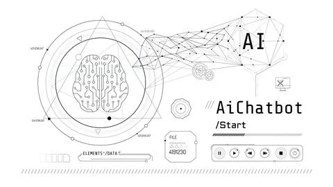 Futuristic interface for brain research with data decoding. Stock Illustration