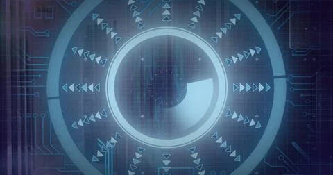 Futuristic interface with circular patterns and arrows, data processing image Stockfoto's