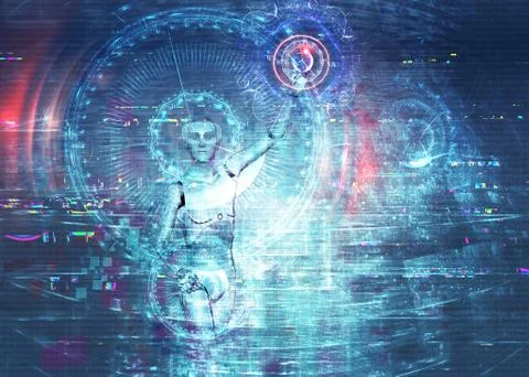 Futuristic interface with cyborg Stock Illustration