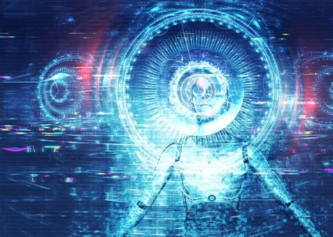 Futuristic interface with cyborg Stock Illustration