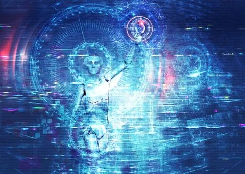 Futuristic interface with cyborg Stock Illustration