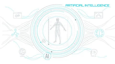 Futuristic interface design with a 3D human model. Stock Illustration