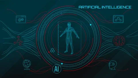 Futuristic interface design with a 3D human model. Stock Illustration