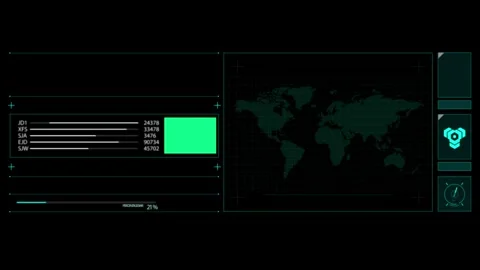 Futuristic Interface with Digital World Map and Data Elements in Green Hue 動画素材 341917959