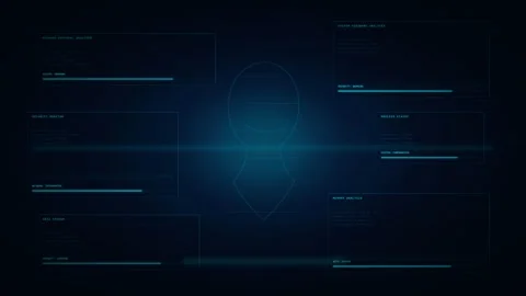 Futuristic interface display featuring a central human head silhouette surr.. Stock Footage 346002211