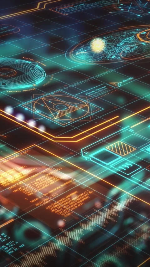 Futuristic interface displaying complex data analysis and processing information Stock Footage 322067502