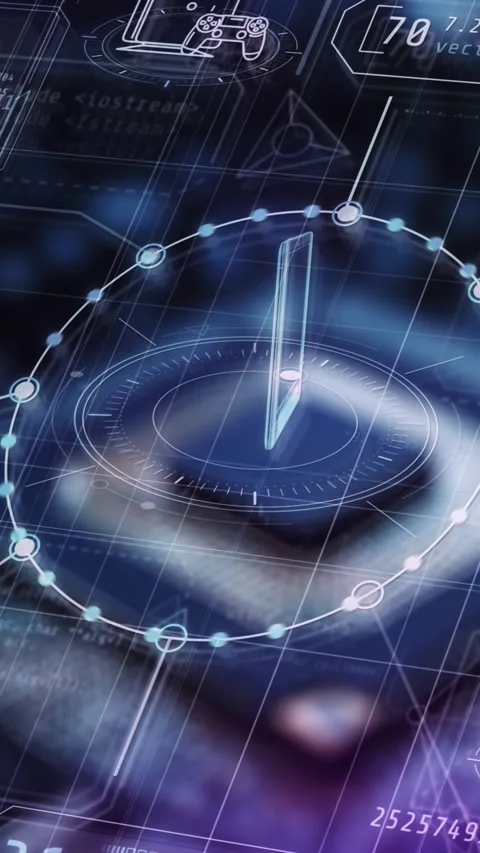 Futuristic interface displaying electronic devices and code in augmented reality Stock Footage 343787742
