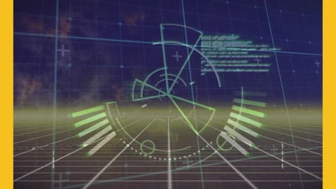 Futuristic interface displaying translucent green HUD graphic on 3D grid, Stock Footage 308654557