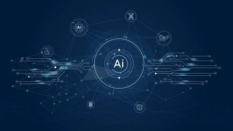 Futuristic interface with electronic chips and artificial intelligence. Stock Illustration