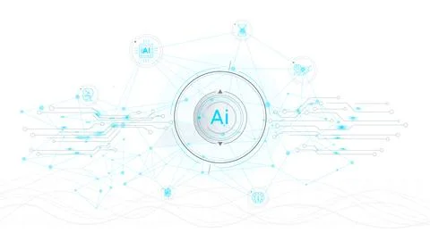 Futuristic interface with electronic chips and artificial intelligence. Stock Illustration