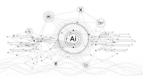 Futuristic interface with electronic chips and artificial intelligence. Stock Illustration