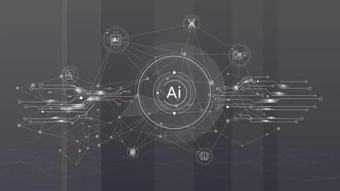 Futuristic interface with electronic chips and artificial intelligence. Stock Illustration