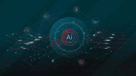 Futuristic interface with electronic chips and artificial intelligence. Stock Illustration