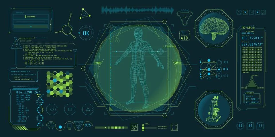 Futuristic interface elements with big data. Illustrazione stock