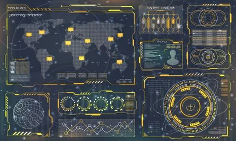 Futuristic Interface HUD Style and Infographic Elements. Abstract Virtual 库存插图
