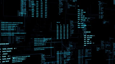 Futuristic interface with running code in a virtual space. Video stock 91889980