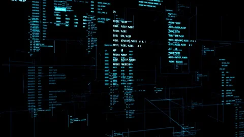 Futuristic interface with running code in a virtual space. Stock Footage 91892403