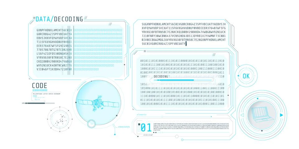 Futuristic interface of satellite data decoding program. 스톡 일러스트