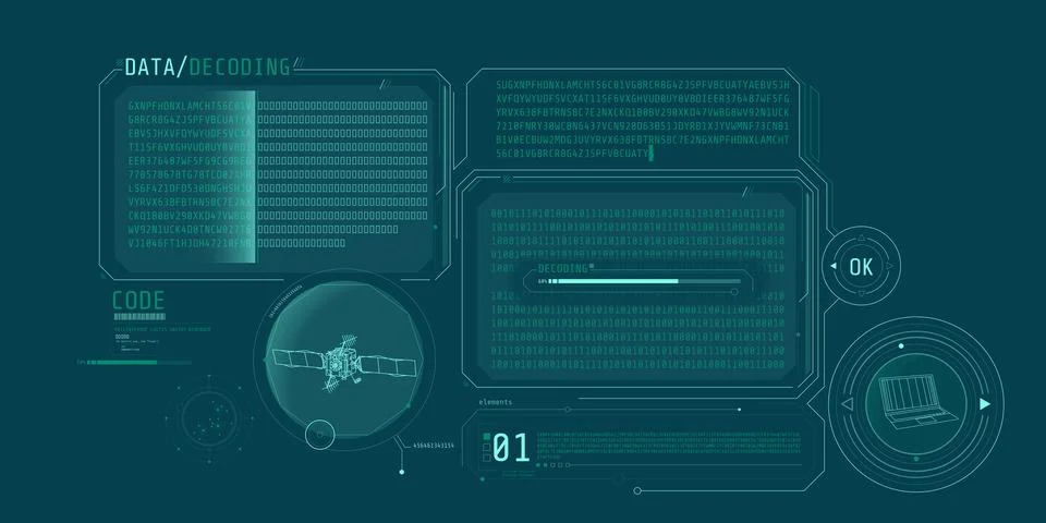 Futuristic interface of satellite data decoding program. 스톡 일러스트