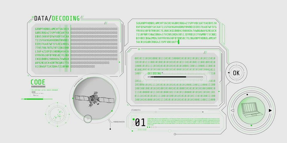 Futuristic interface of satellite data decoding program. Stockillustratie