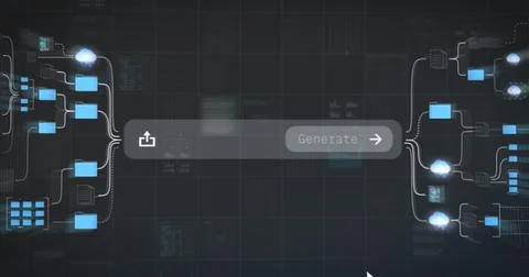 A futuristic interface showcasing data flow and AI processing, with an emphasis Foto stock