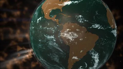 Futuristic interface of sphere model with magnatic fields and radio signals. Stockillustratie