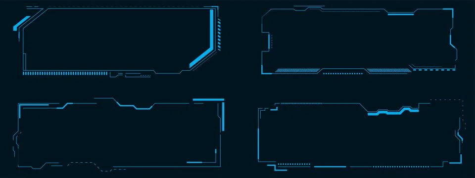 Futuristic interface techno frame pack. Holographic HUD, GUI, UI elements. 库存插图