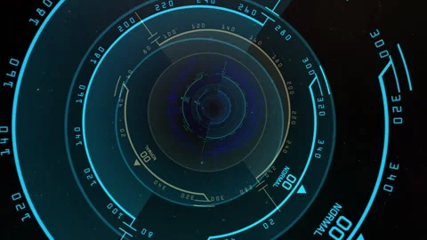Futuristic Interface Tunnel with Rotating Circular Visual Digital Display Stock Footage 305258374