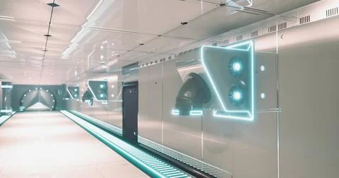 Futuristic interior design of a modern corridor with glowing features Stock Illustration