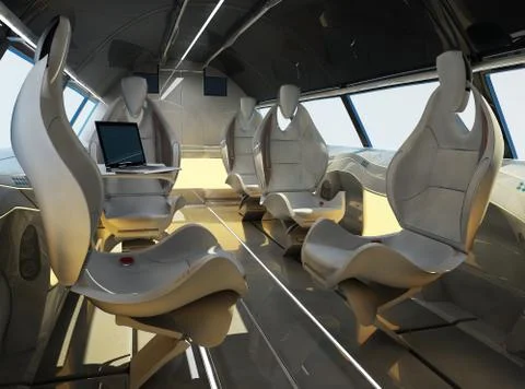 Futuristic interior design of the passenger zone of a supersonic business class Stock Illustration