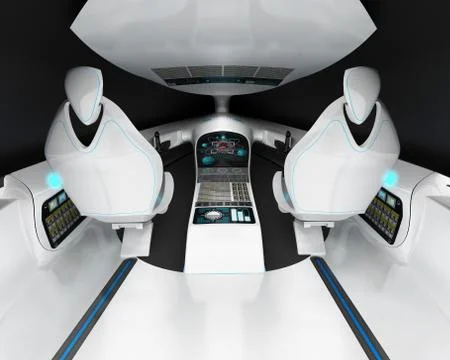 Futuristic interior design of the pilot cabin supersonic aircraft business class Stock Illustration