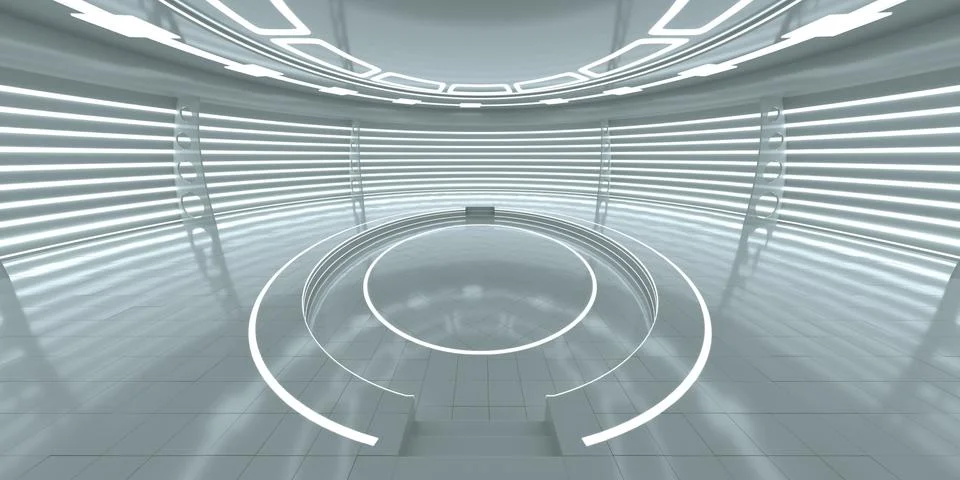 Futuristic interior with empty glowing podium イラスト素材