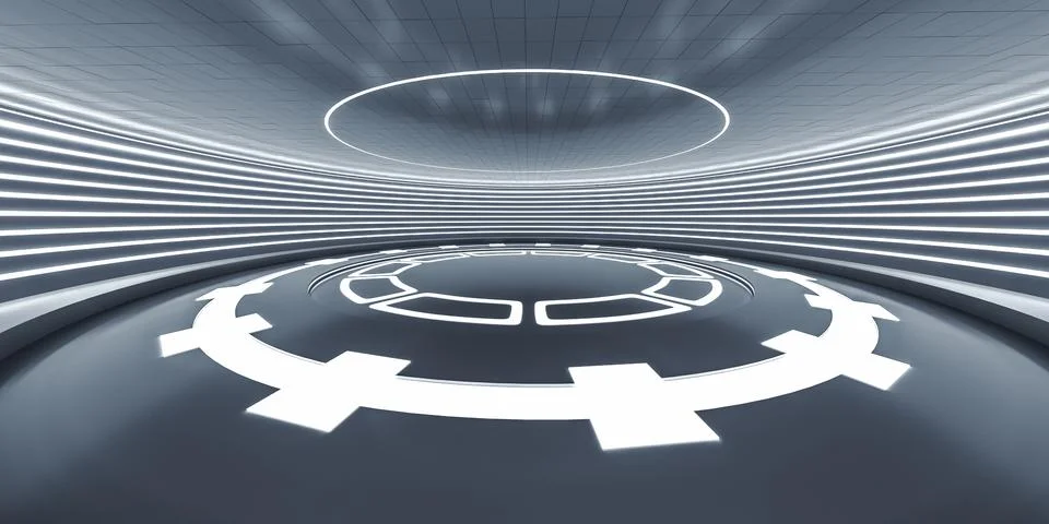 Futuristic interior with empty glowing podium イラスト素材