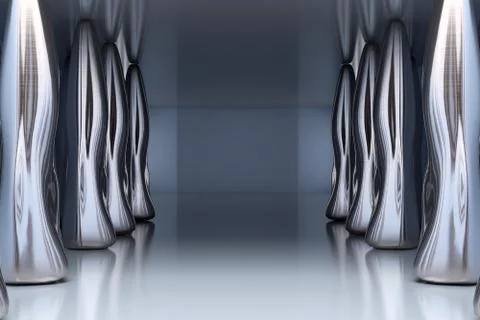 Futuristic Interior empty room with abstact metal Stock Illustration