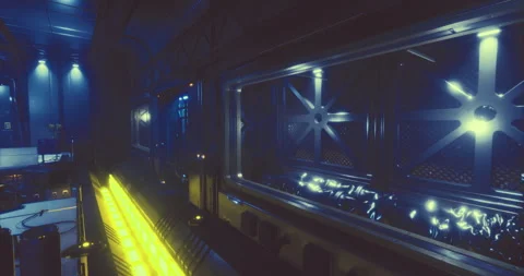 Futuristic interior of a high tech facility during nighttime operations Stock Footage 307133467