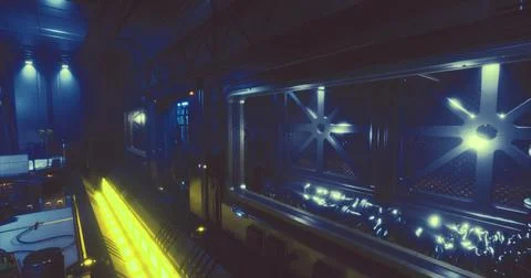 Futuristic interior of a high tech facility during nighttime operations Stock Illustration