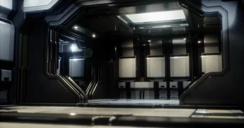 Futuristic interior of a sleek, modern space environment in soft lighting Stock Illustration