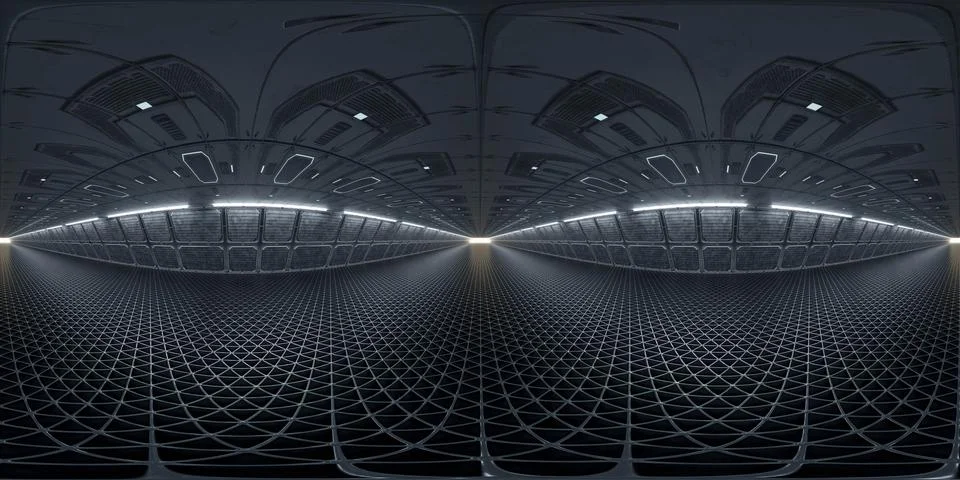 Futuristic Interior Space with Grid Floor 360 vr 3d render panorama Stock Illustration