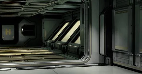 Futuristic interior of a space station with sleek design and large windows 스톡 일러스트