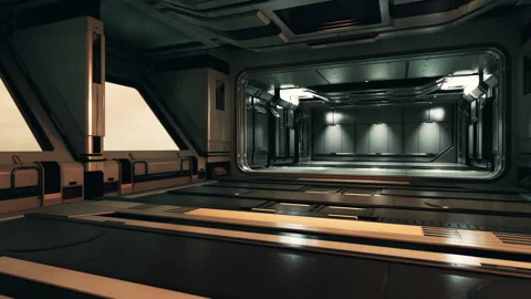 Futuristic interior of Spaceship corridor with light Stock Footage 168136245