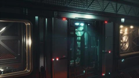 Futuristic interior of Spaceship corridor with light Stock Illustration