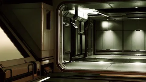 Futuristic interior of Spaceship corridor with light Stock Illustration
