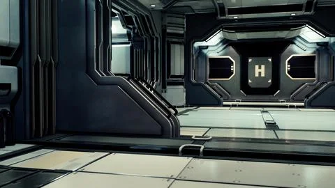 Futuristic interior of Spaceship corridor with light Stock Illustration