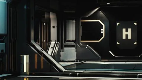 Futuristic interior of Spaceship corridor with light Stock Illustration