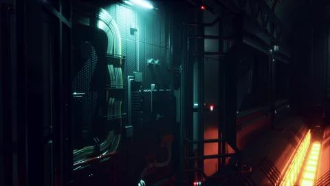 Futuristic interior of Spaceship corridor with light Stock Illustration