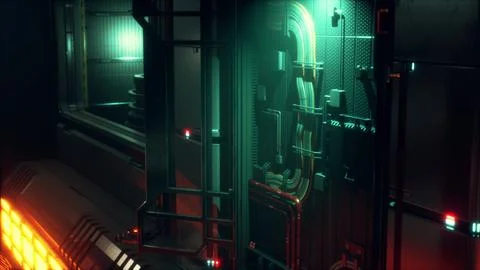 Futuristic interior of Spaceship corridor with light Stock Illustration