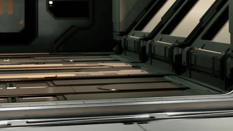 Futuristic interior view of a spaceship docking area with sleek design Stock Footage 342046840