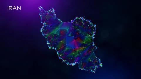 Futuristic Iran Map Polygonal Connected Lines And Dots Network Wireframe  イラスト素材