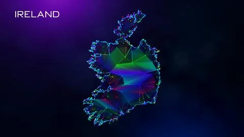 Futuristic Ireland Map Polygonal Connected Lines And Dots Network Wireframe  Stockillustratie